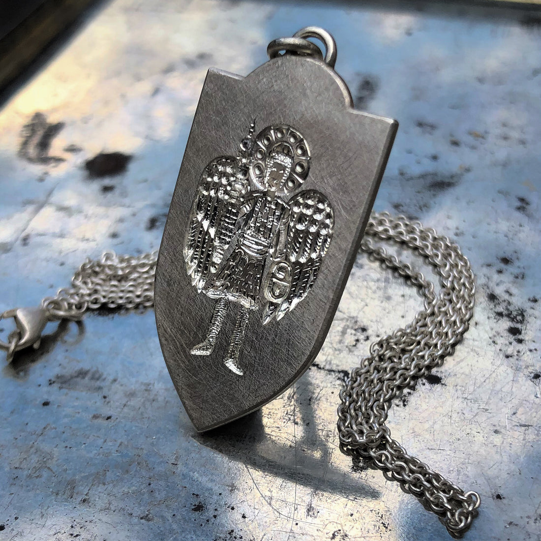 Jeremy Strong shows his Castro Smith Necklace on The Late Late Show