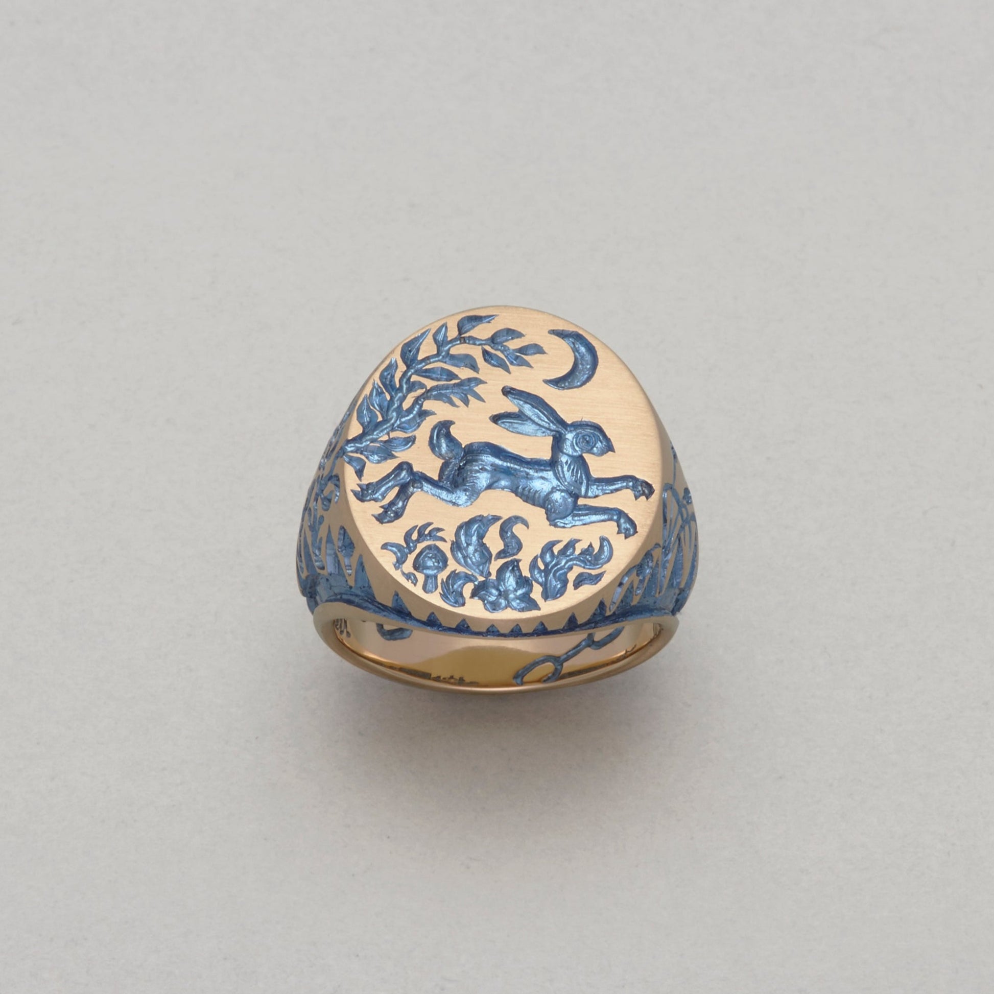 Castro Smith - Gold Rabbit Signet ring with Moon. 
