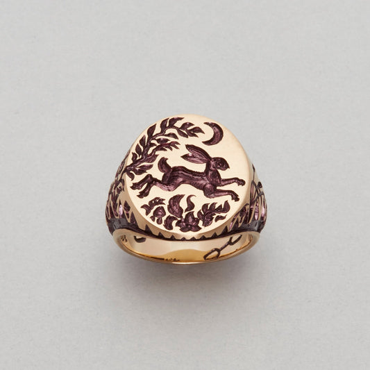 Castro Smith - Gold Rabbit Signet ring with Moon. 