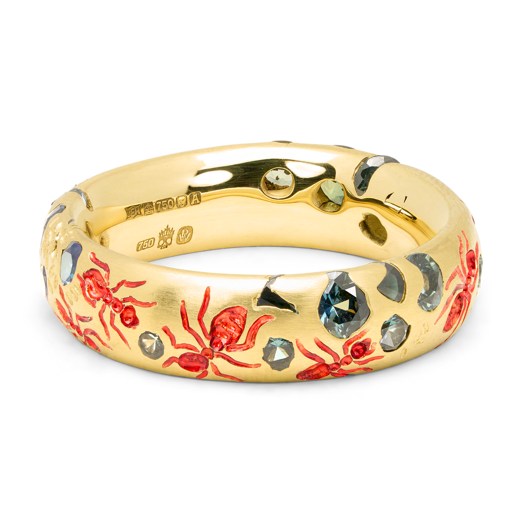 The Gatherers Wide Green Sprinkle Ring - Size 6.5 - 12122
