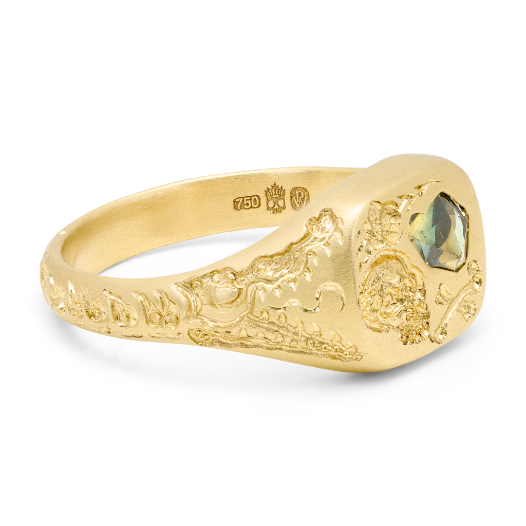 Friend & Foe Green Square Signet Ring - Size 5 - 12126