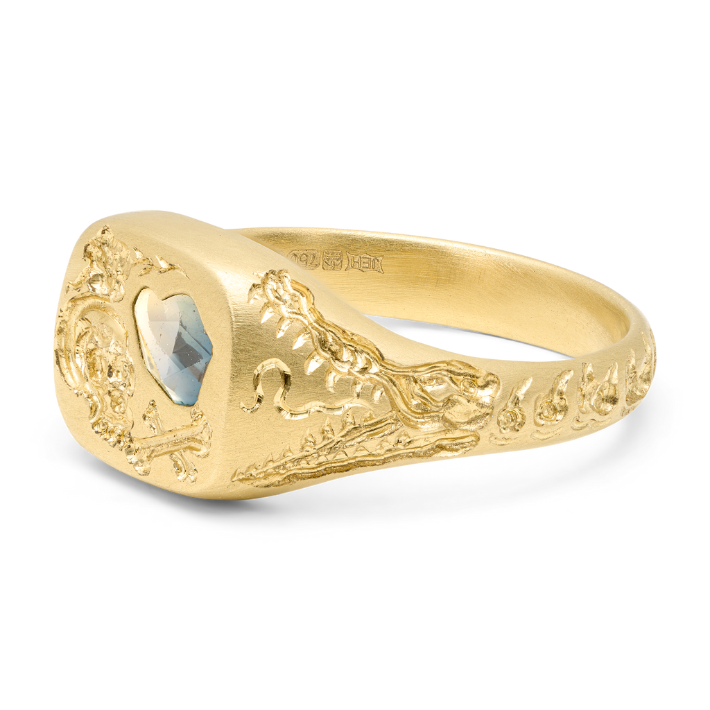 Friend & Foe Green Square Signet Ring - Size 5 - 12126