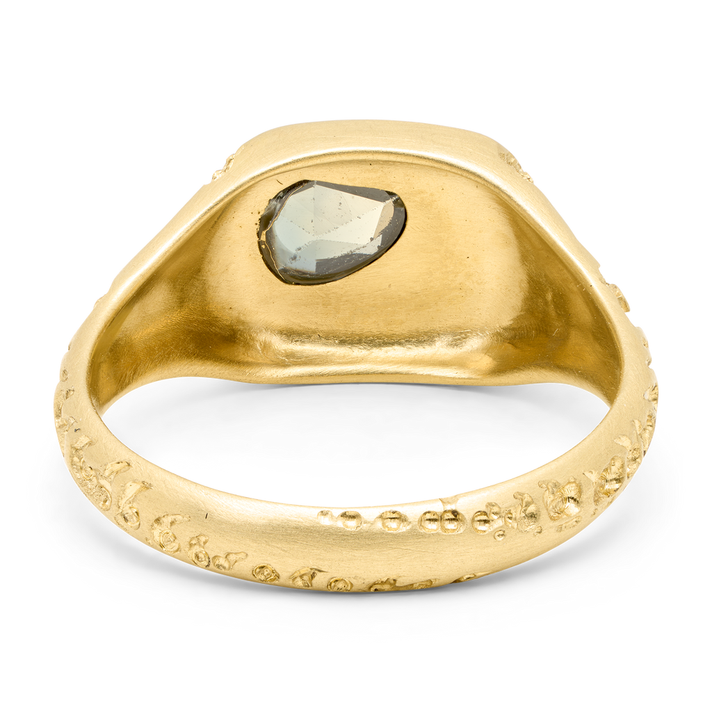 Friend & Foe Green Square Signet Ring - Size 5 - 12126