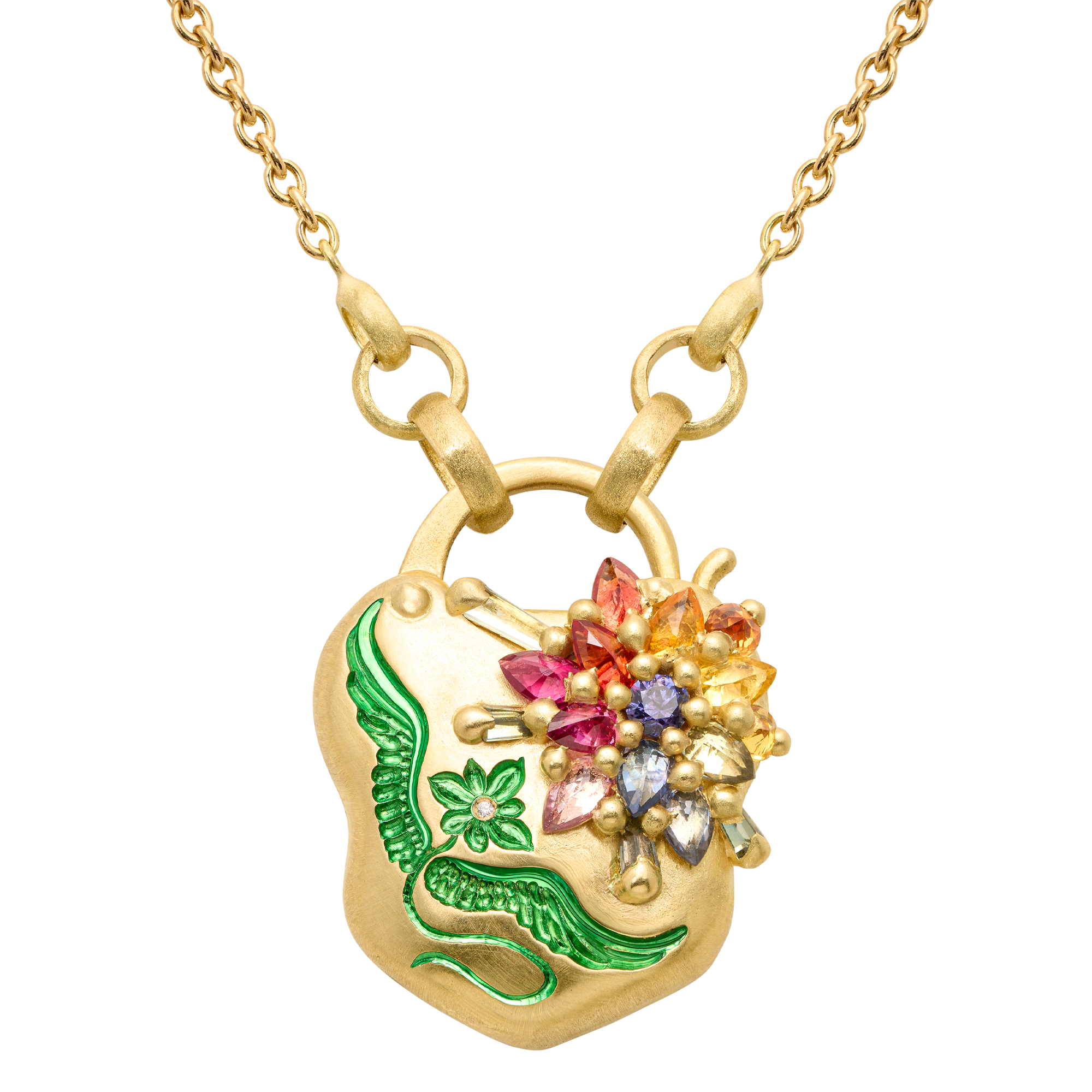 Flight of Fancy Rainbow Garland Padlock Necklace - 12244