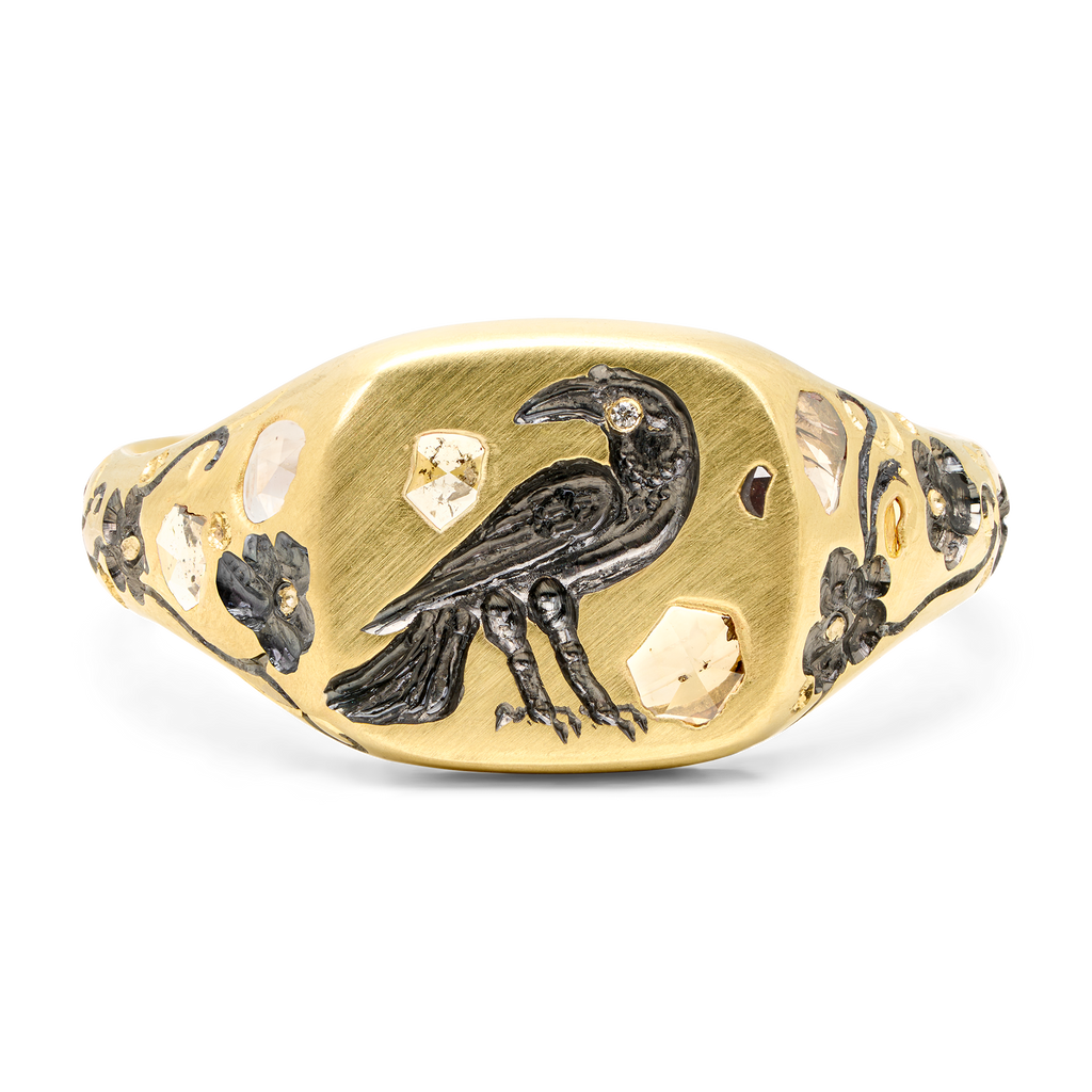The Raven Cognac Diamond Square Signet Ring - Size 5.5 - 12249