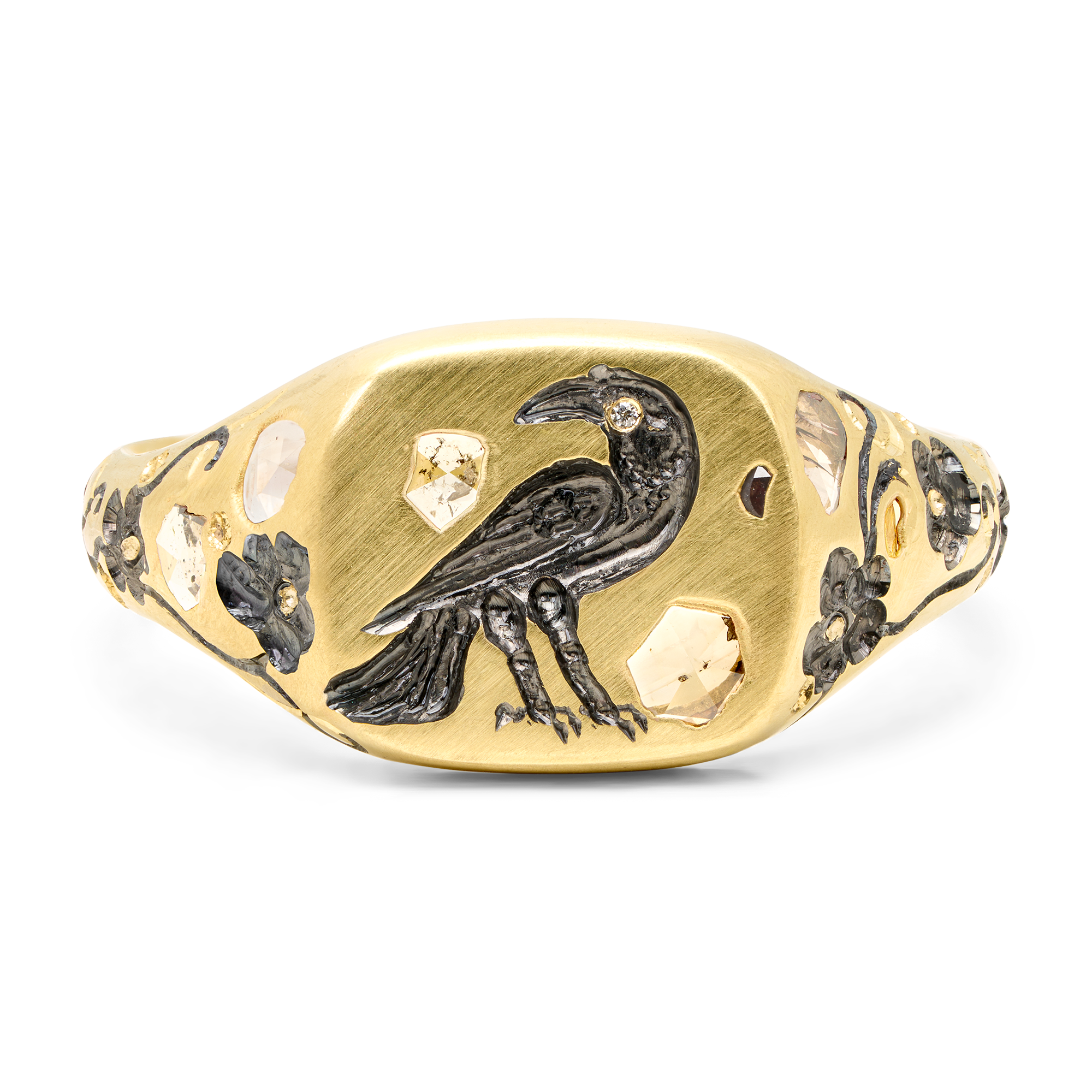 The Raven Cognac Diamond Square Signet Ring - Size 5.5 - 12249