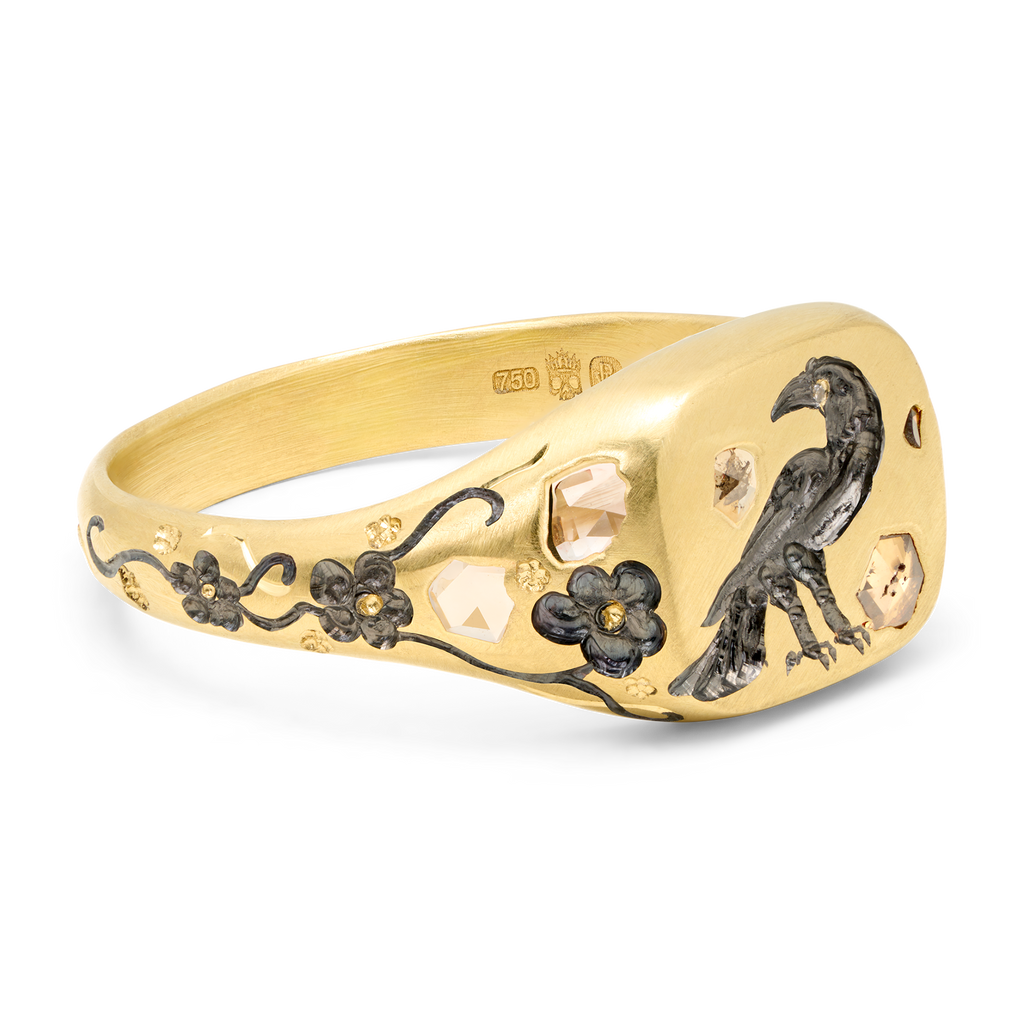 The Raven Cognac Diamond Square Signet Ring - Size 5.5 - 12249