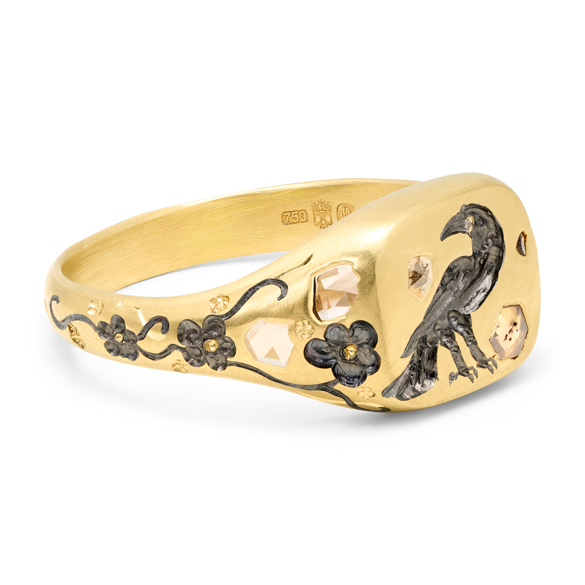 The Raven Cognac Diamond Square Signet Ring - Size 5.5 - 12249