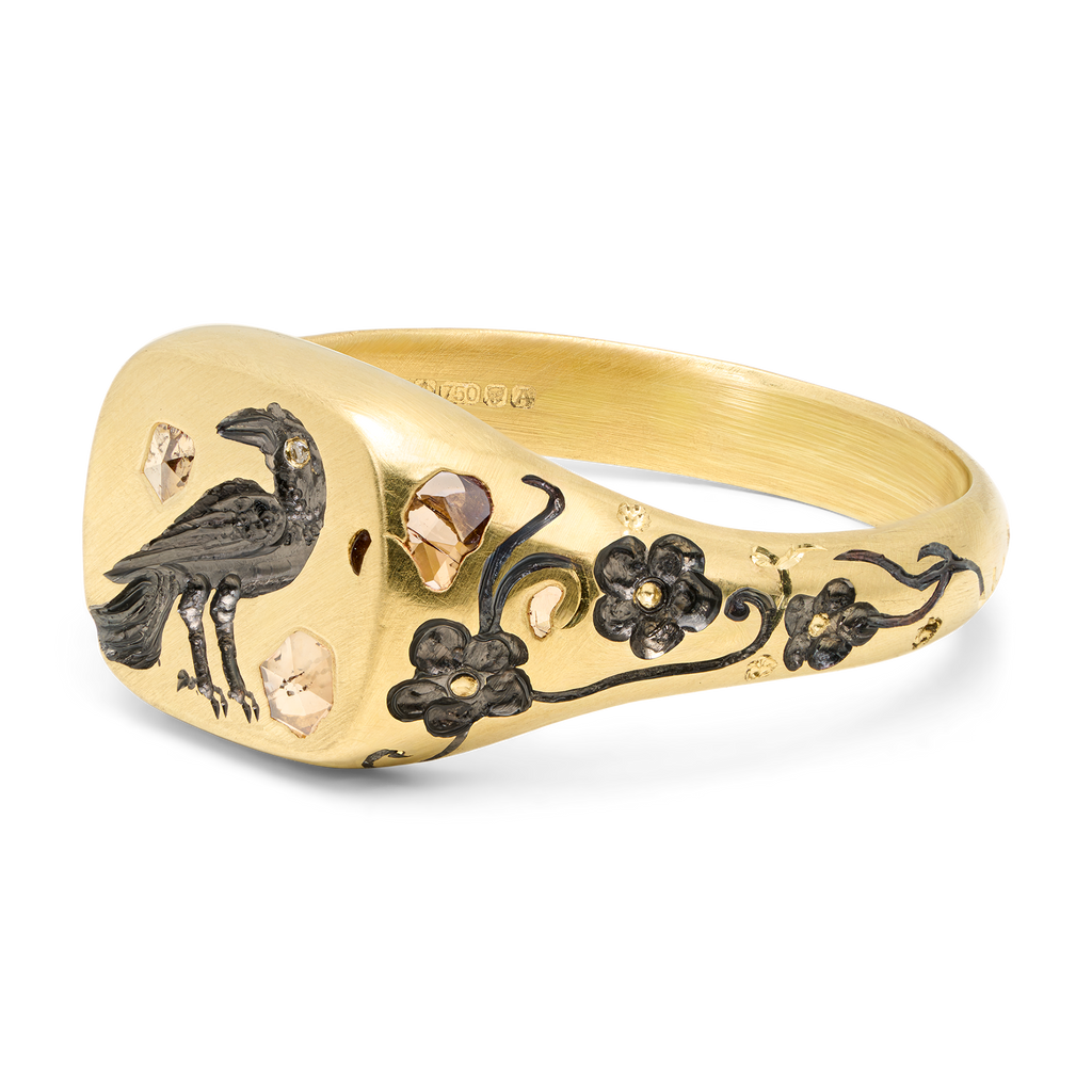 The Raven Cognac Diamond Square Signet Ring - Size 5.5 - 12249