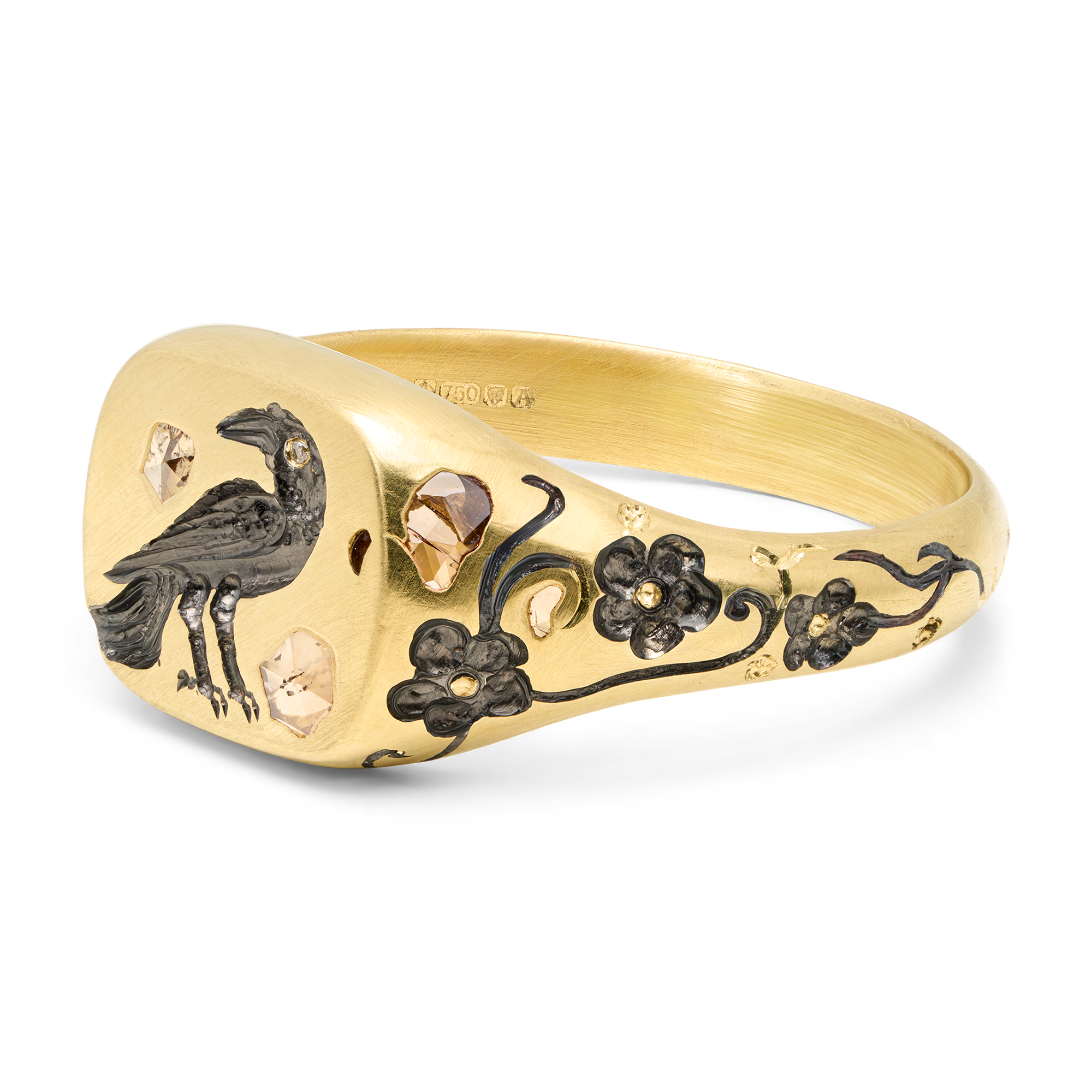 The Raven Cognac Diamond Square Signet Ring - Size 5.5 - 12249
