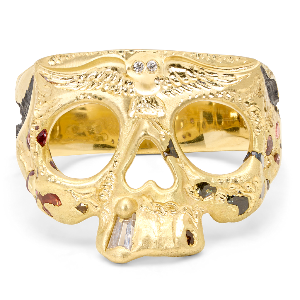 Murmuration Rainbow Pinky Skull Ring - Size 4 - 12251