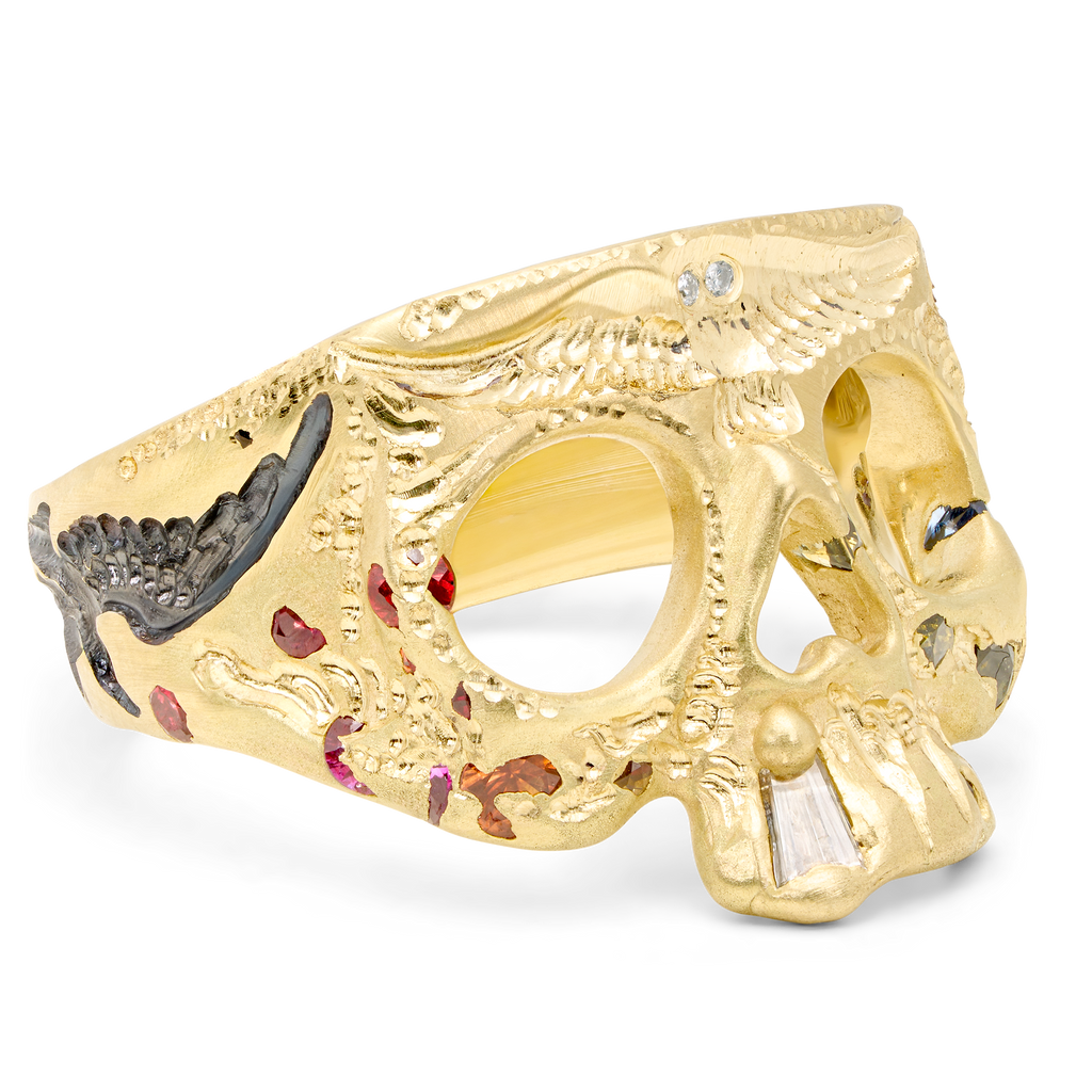 Murmuration Rainbow Pinky Skull Ring - Size 4 - 12251