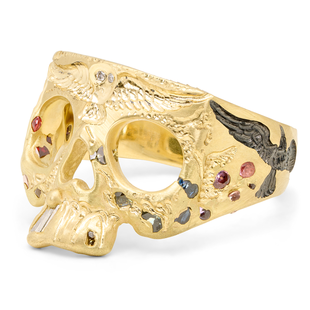 Murmuration Rainbow Pinky Skull Ring - Size 4 - 12251