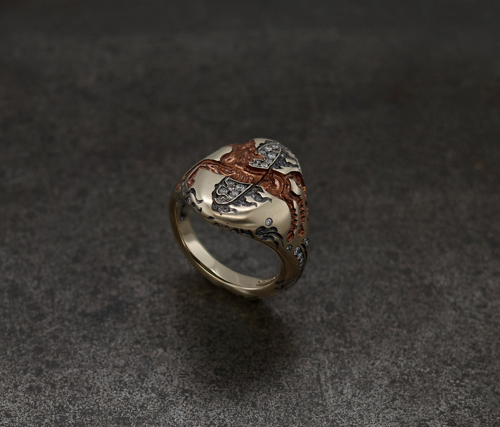 Fire Horse Ring showcasing intricate design with a horse motif and elegant detailing.