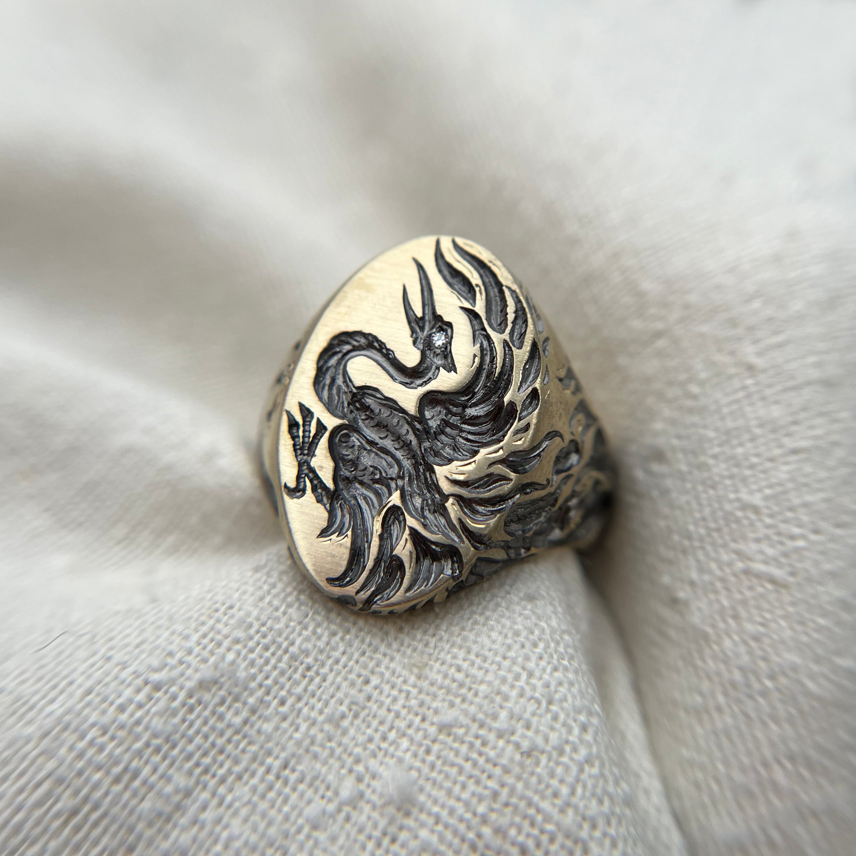 Phoenix Signet Ring | Hand Engraved Gold Ring | Castro Smith