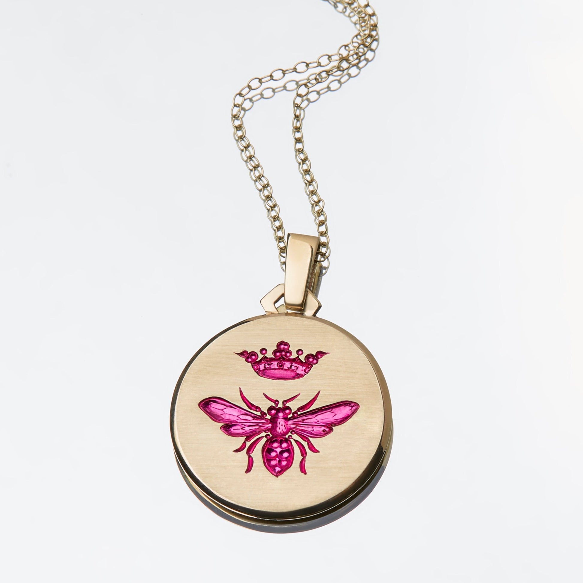 Castro Smith Jewelry hand engraved gold pendants for women with bee and crown design
