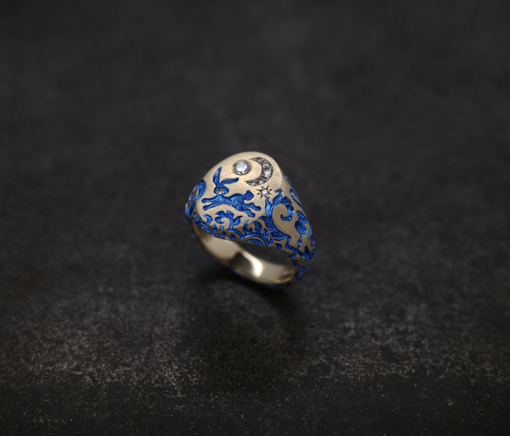 Rabbit & Moon Signet Ring