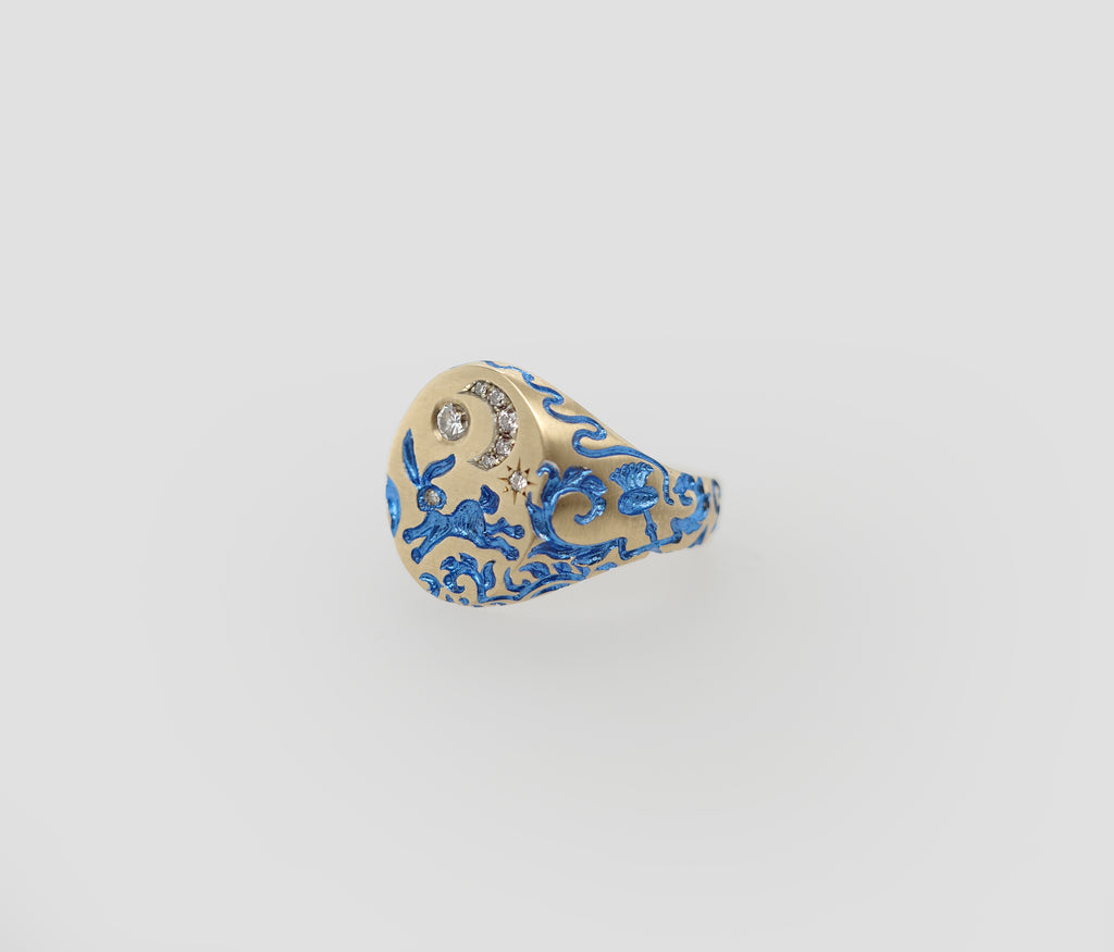 Rabbit & Moon Signet Ring