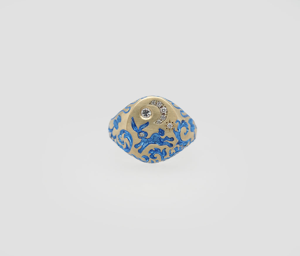 Rabbit & Moon Signet Ring