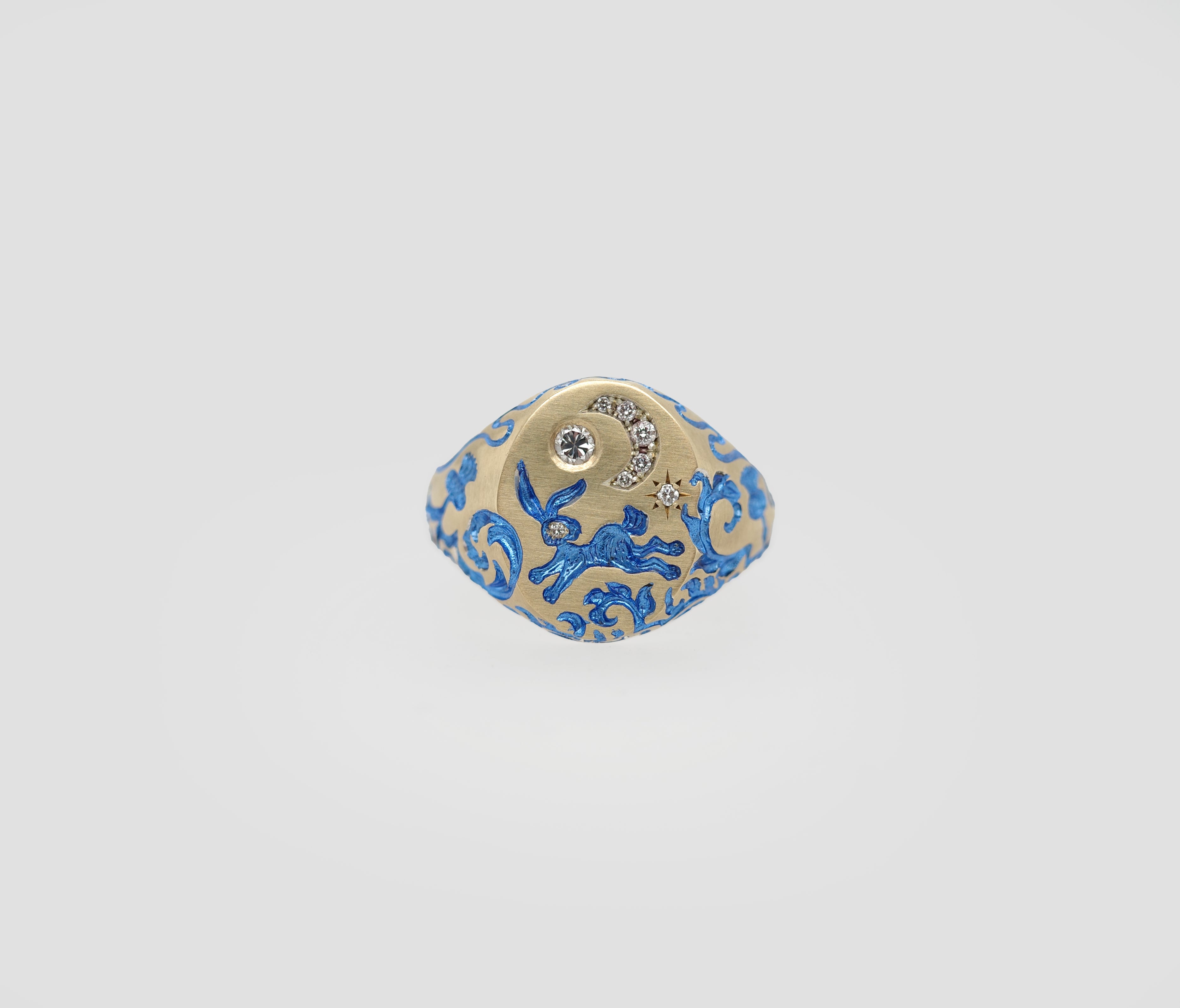 Rabbit & Moon Signet Ring