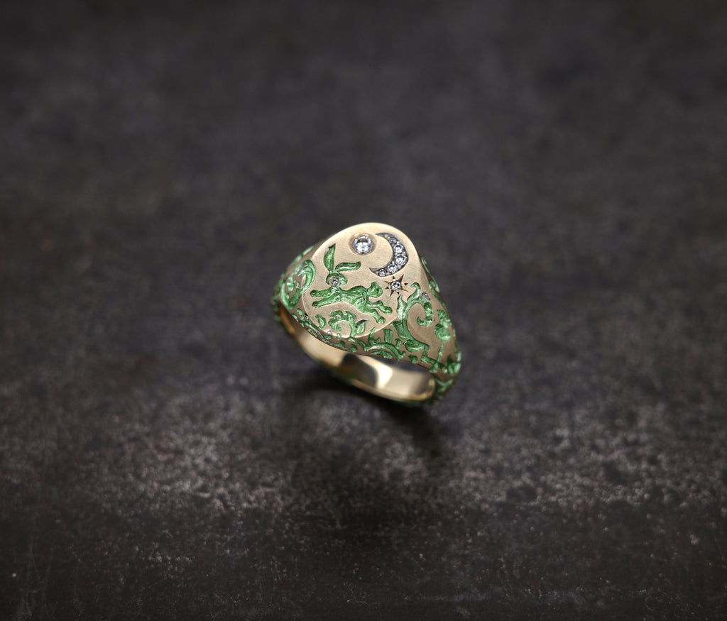Rabbit & Moon Signet Ring