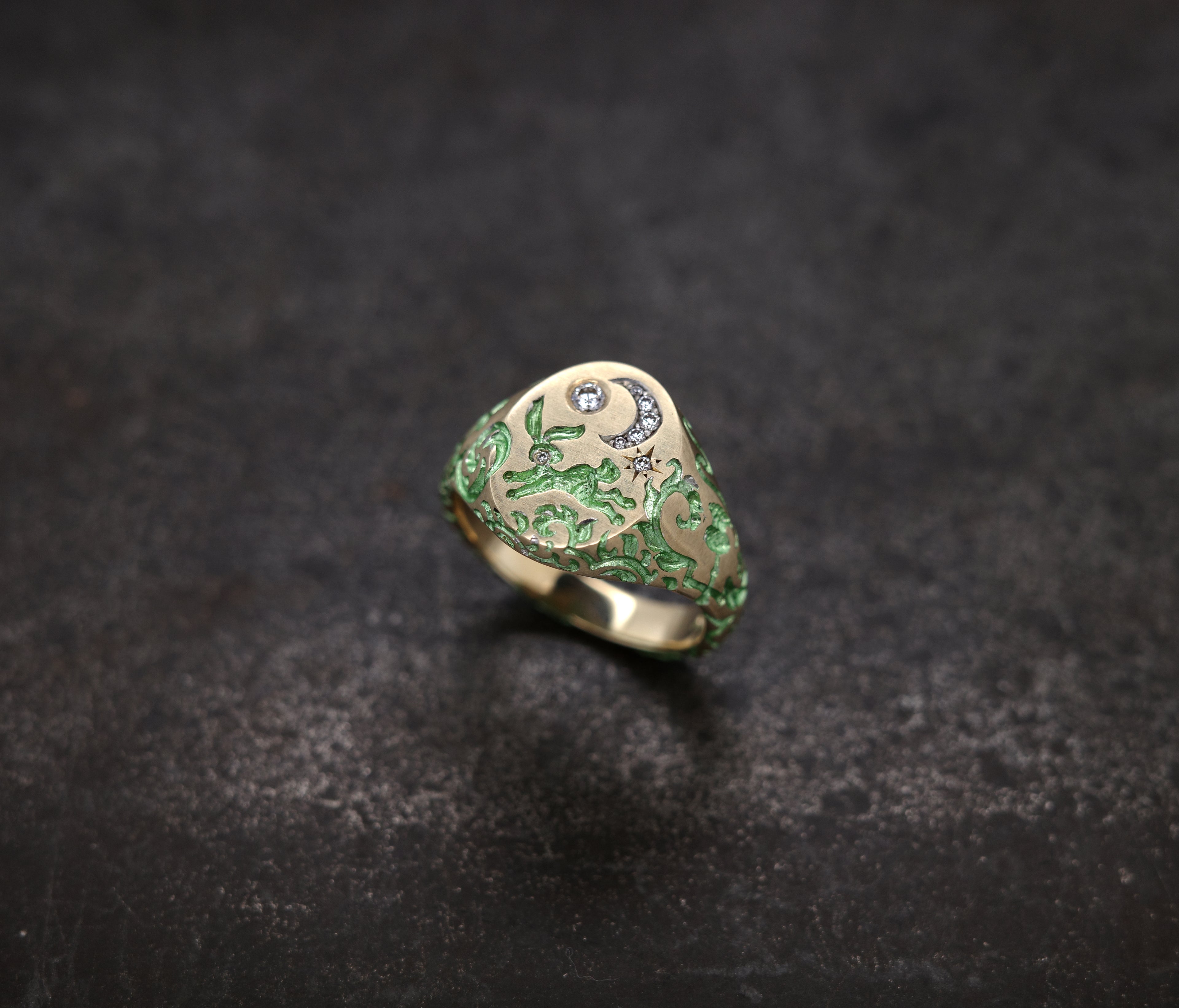 Rabbit & Moon Signet Ring