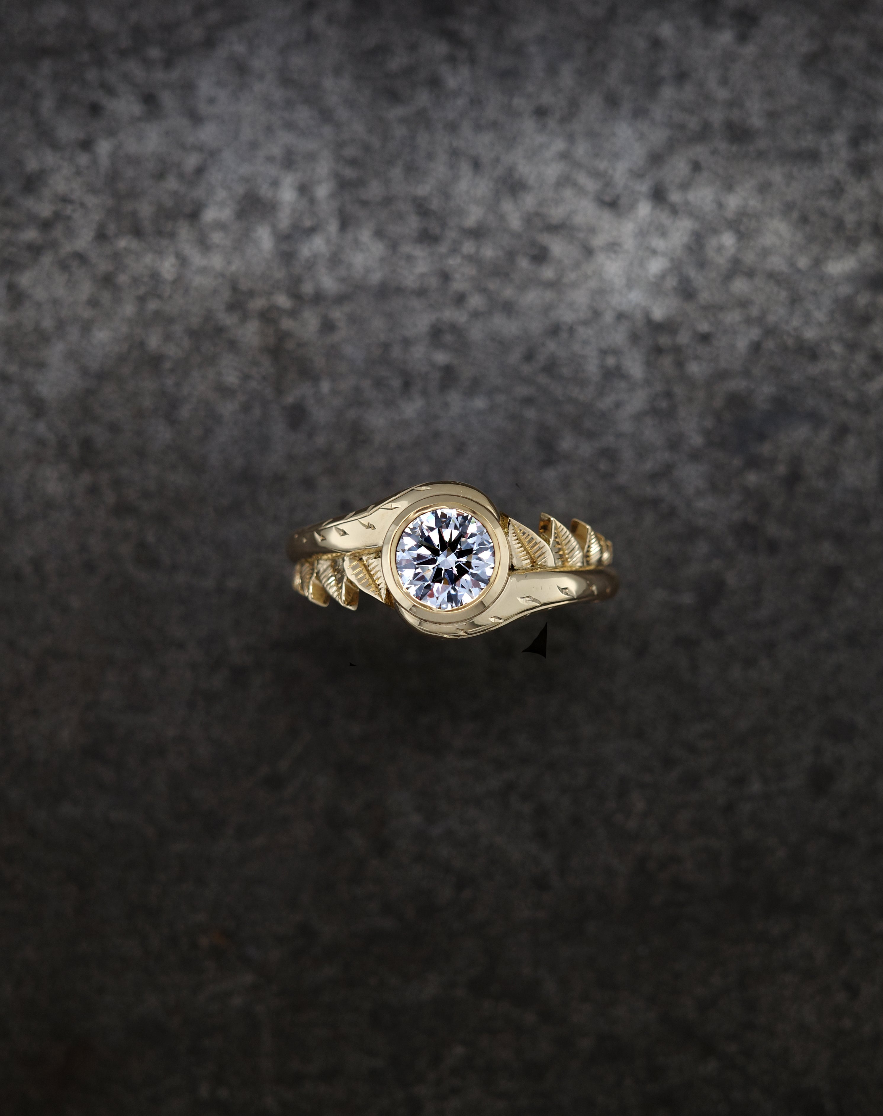 Castro Smith Branch Nature Inspired Engagement Ring with Diamond Hand Engraved Unique