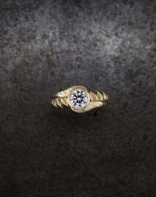 Castro Smith Branch Nature Inspired Engagement Ring with Diamond Hand Engraved Unique