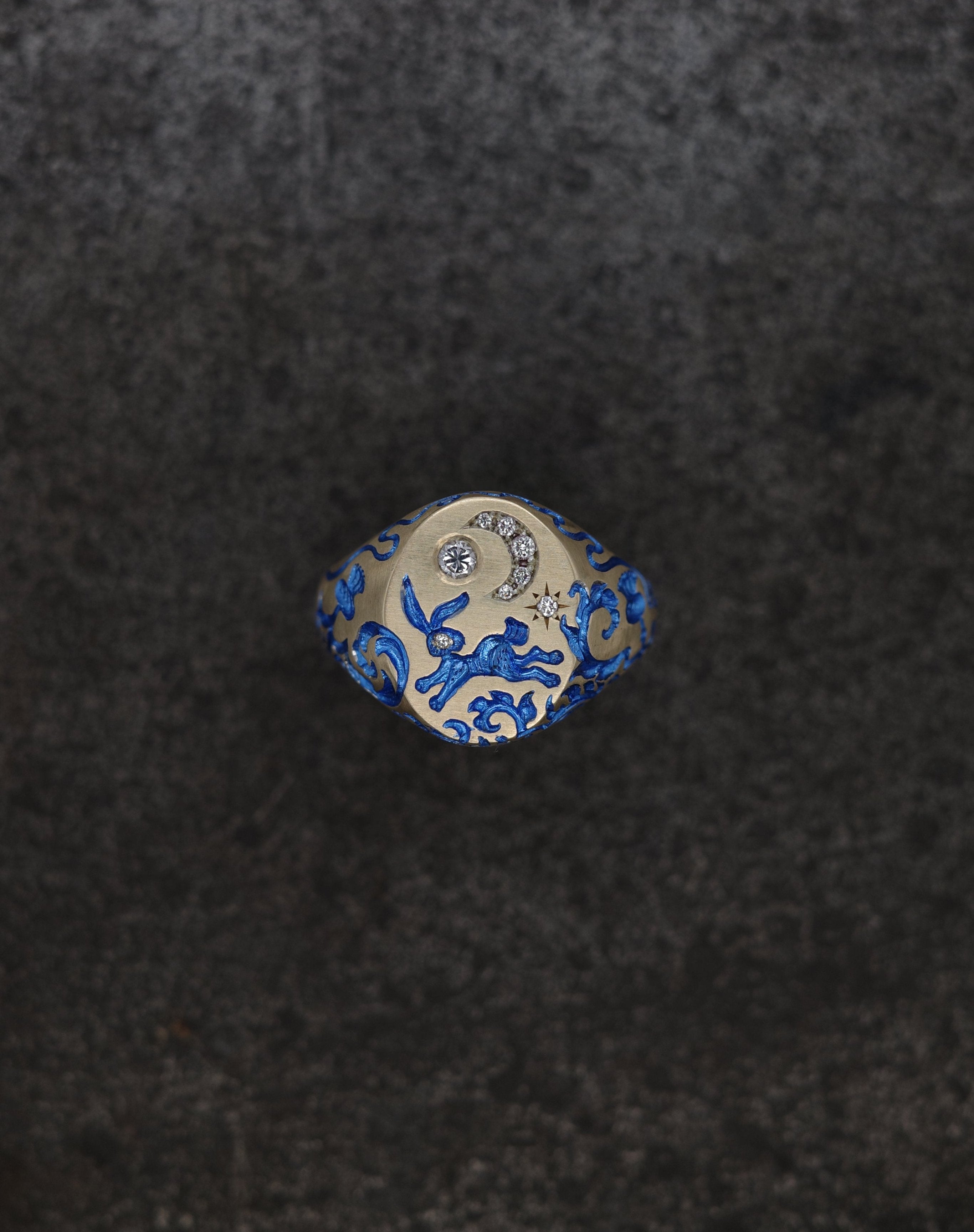 Rabbit & Moon Signet Ring