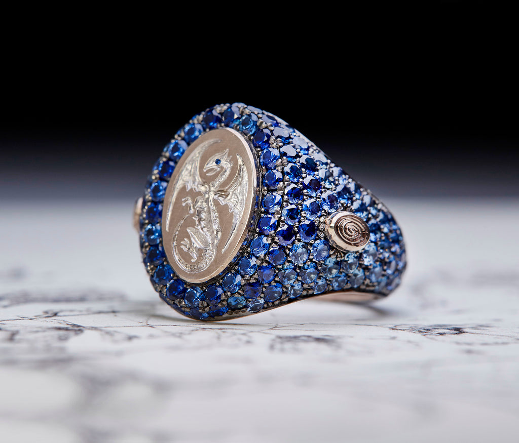 Ombre Sapphire Pavé Signet Ring - POA