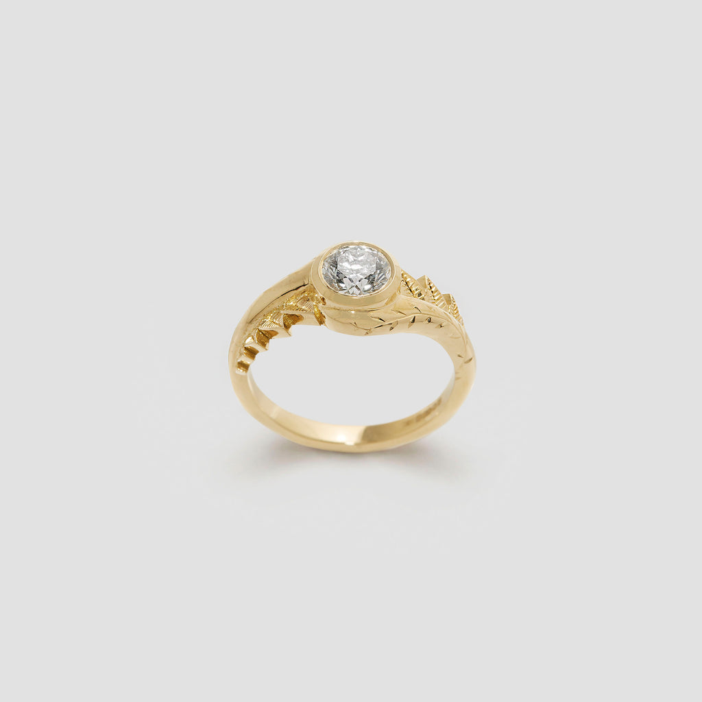 Castro Smith Branch Nature Inspired Engagement Ring with Diamond Hand Engraved Unique Bespoke