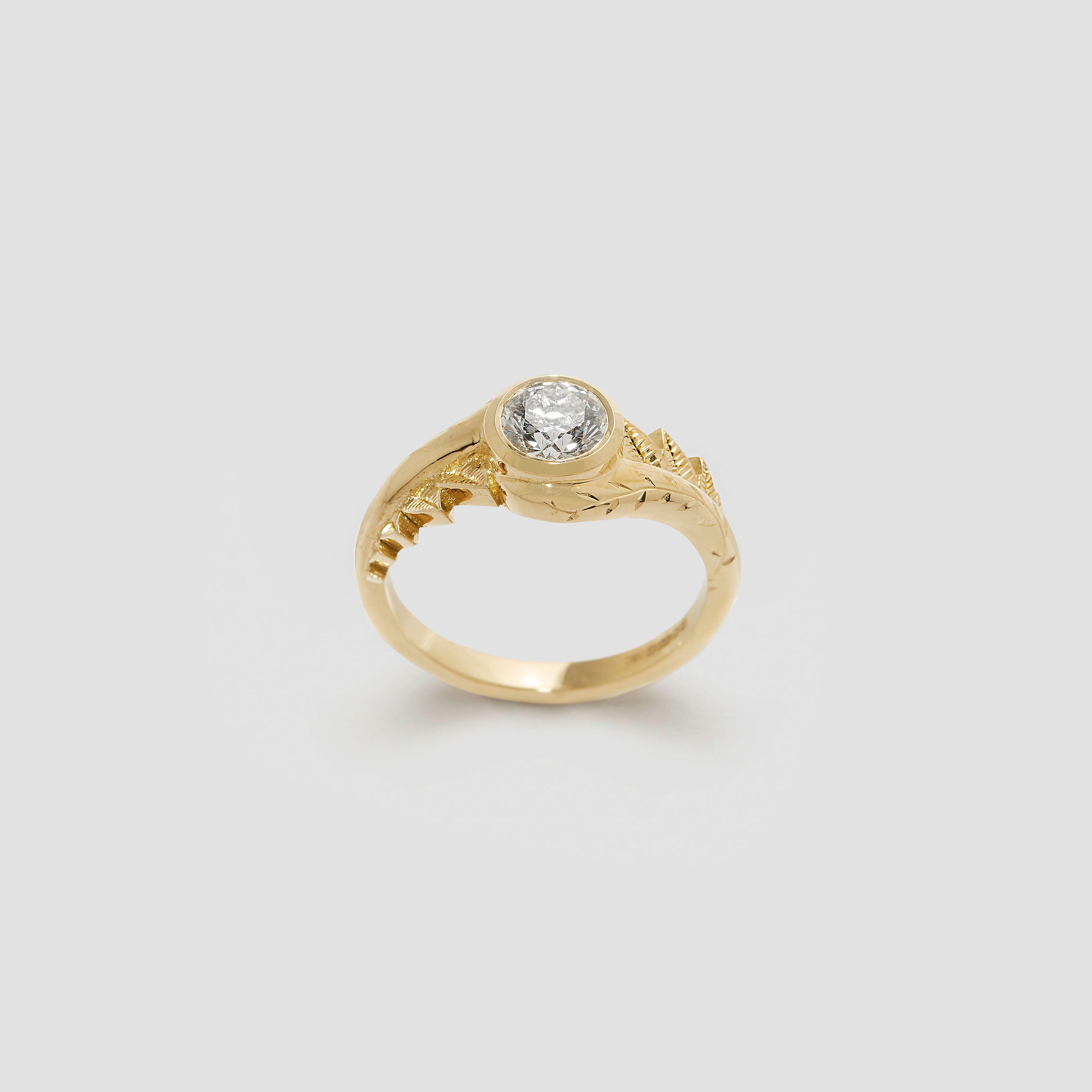 Castro Smith Branch Nature Inspired Engagement Ring with Diamond Hand Engraved Unique Bespoke