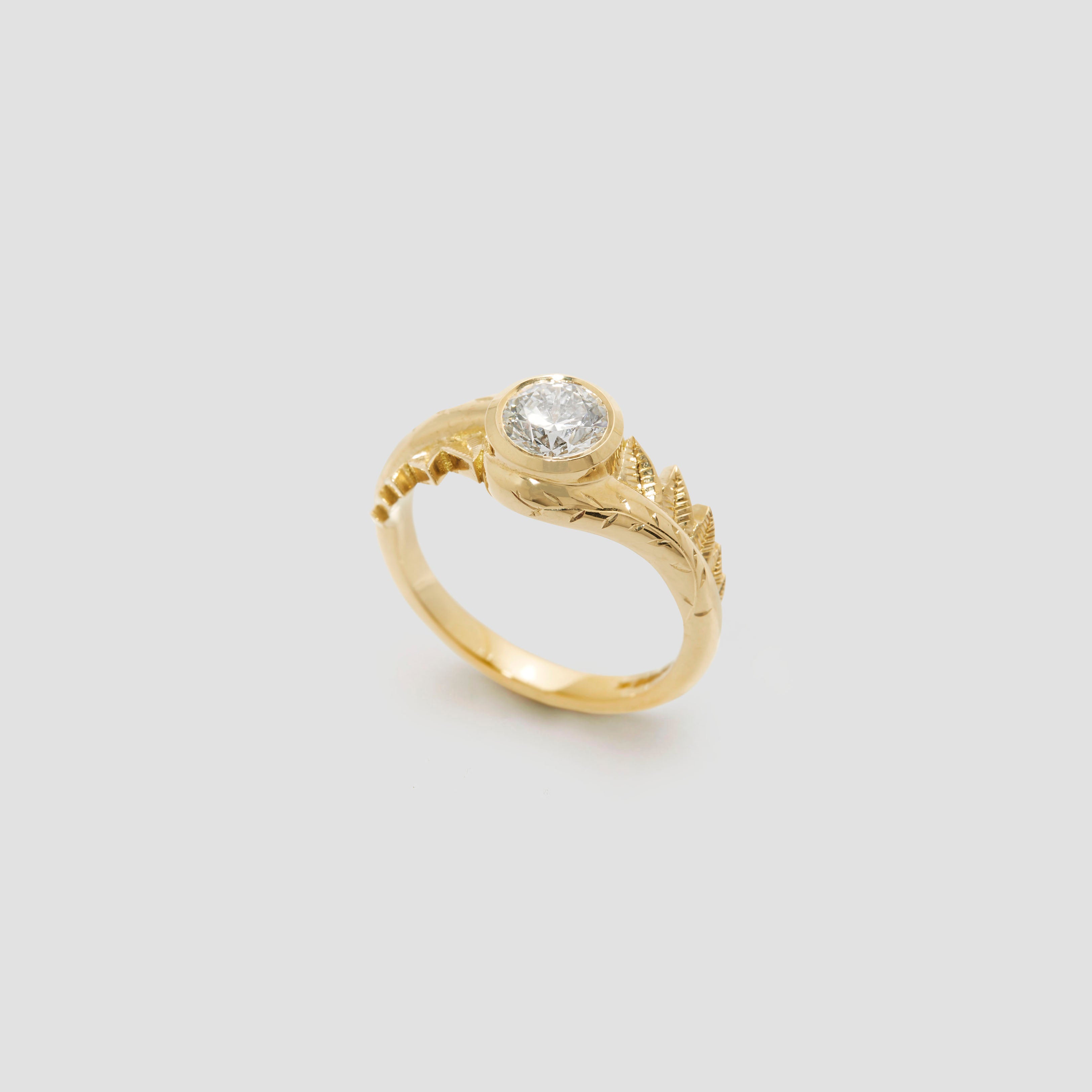 Castro Smith Branch Nature Inspired Engagement Ring with Diamond Hand Engraved Unique Bespoke