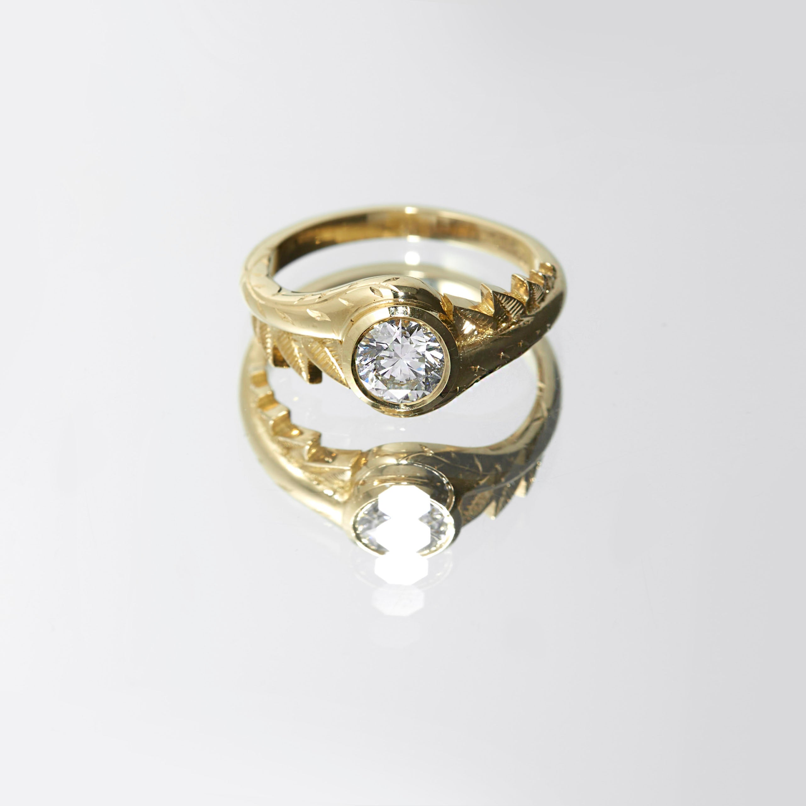 Castro Smith Branch Nature Inspired Engagement Ring with Diamond Hand Engraved Unique Bespoke