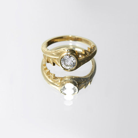 Castro Smith Branch Nature Inspired Engagement Ring with Diamond Hand Engraved Unique Bespoke