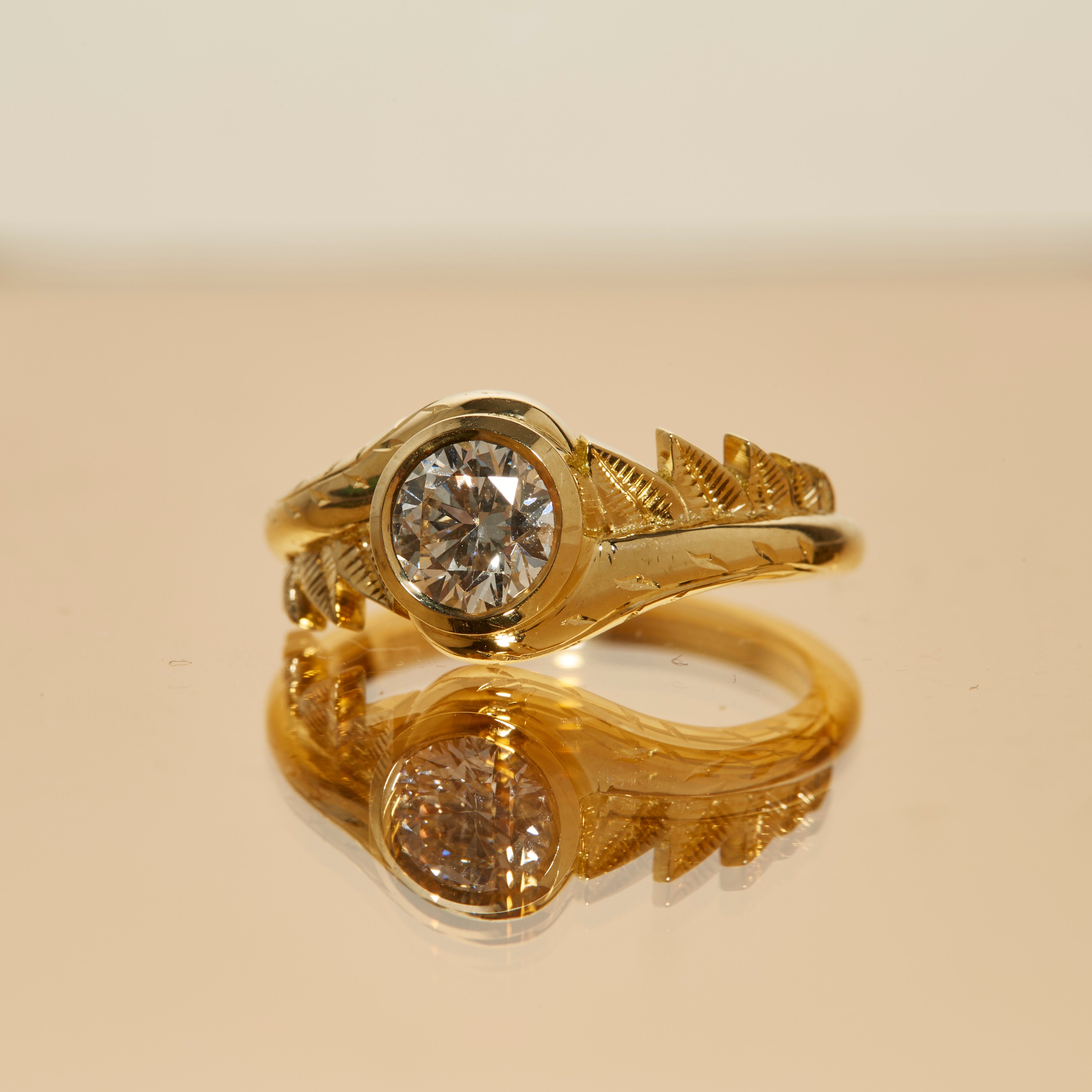 Castro Smith Branch Nature Inspired Engagement Ring with Diamond Hand Engraved Unique Bespoke