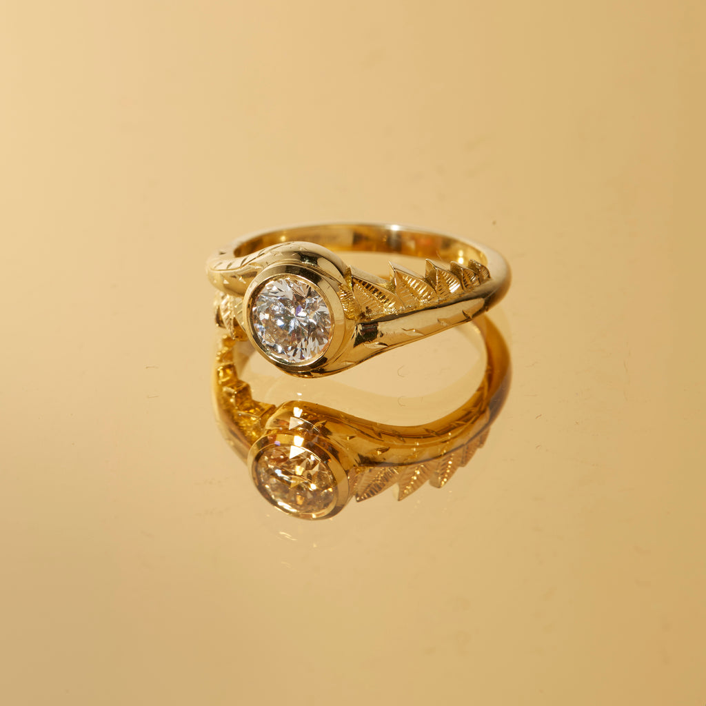 Castro Smith Branch Nature Inspired Engagement Ring with Diamond Hand Engraved Unique Bespoke