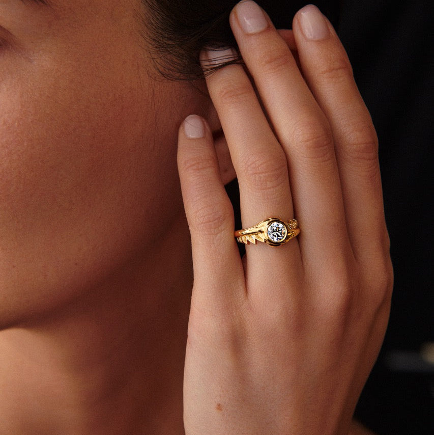 Castro Smith Branch Nature Inspired Engagement Ring with Diamond Hand Engraved Unique Bespoke