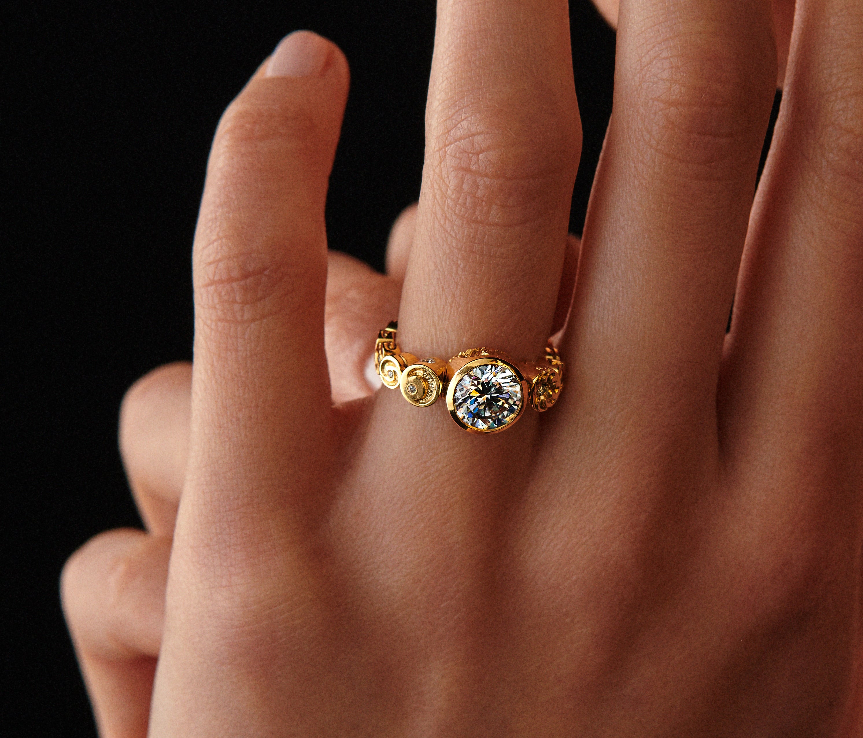 Castro Smith London - Galaxy Space Inspired Engagement Ring Hand Engraved Jewellery