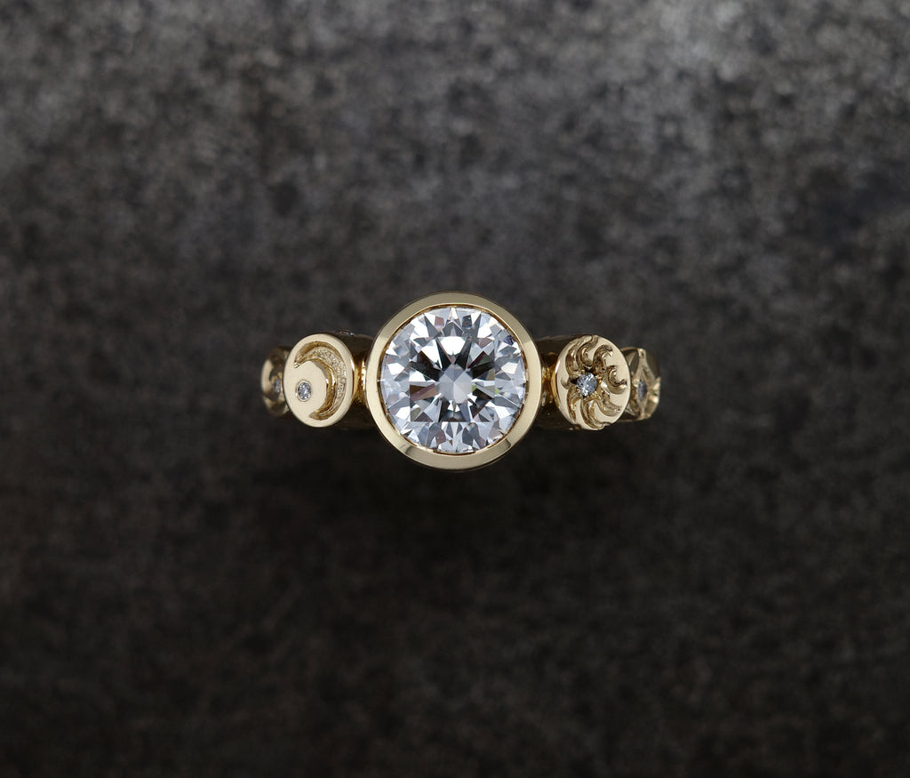 Castro Smith London - Galaxy Space Inspired Engagement Ring Hand Engraved Jewellery