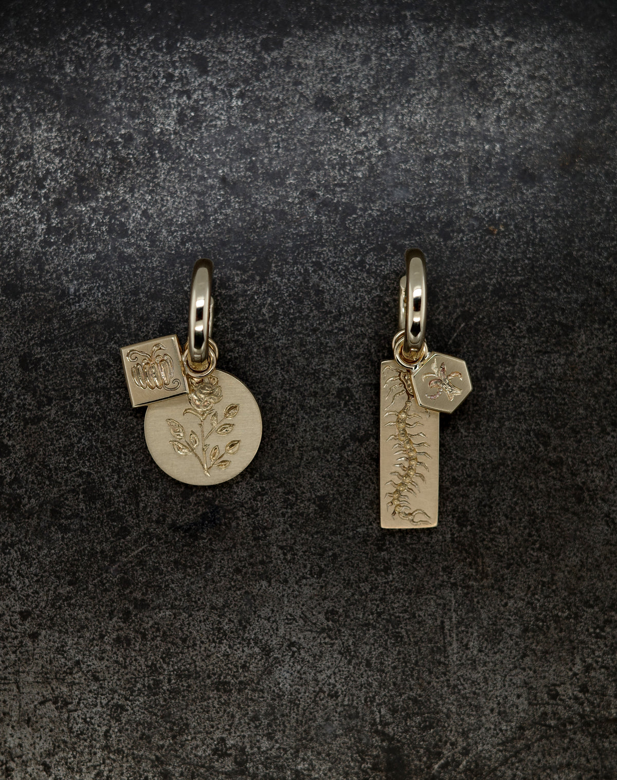 Tabula Rasa Earrings with Rose & Centipede - POA