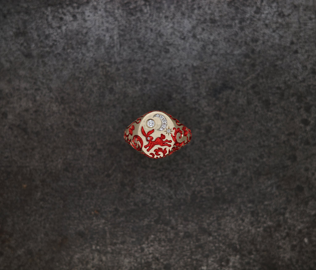 Rabbit & Moon Signet Ring