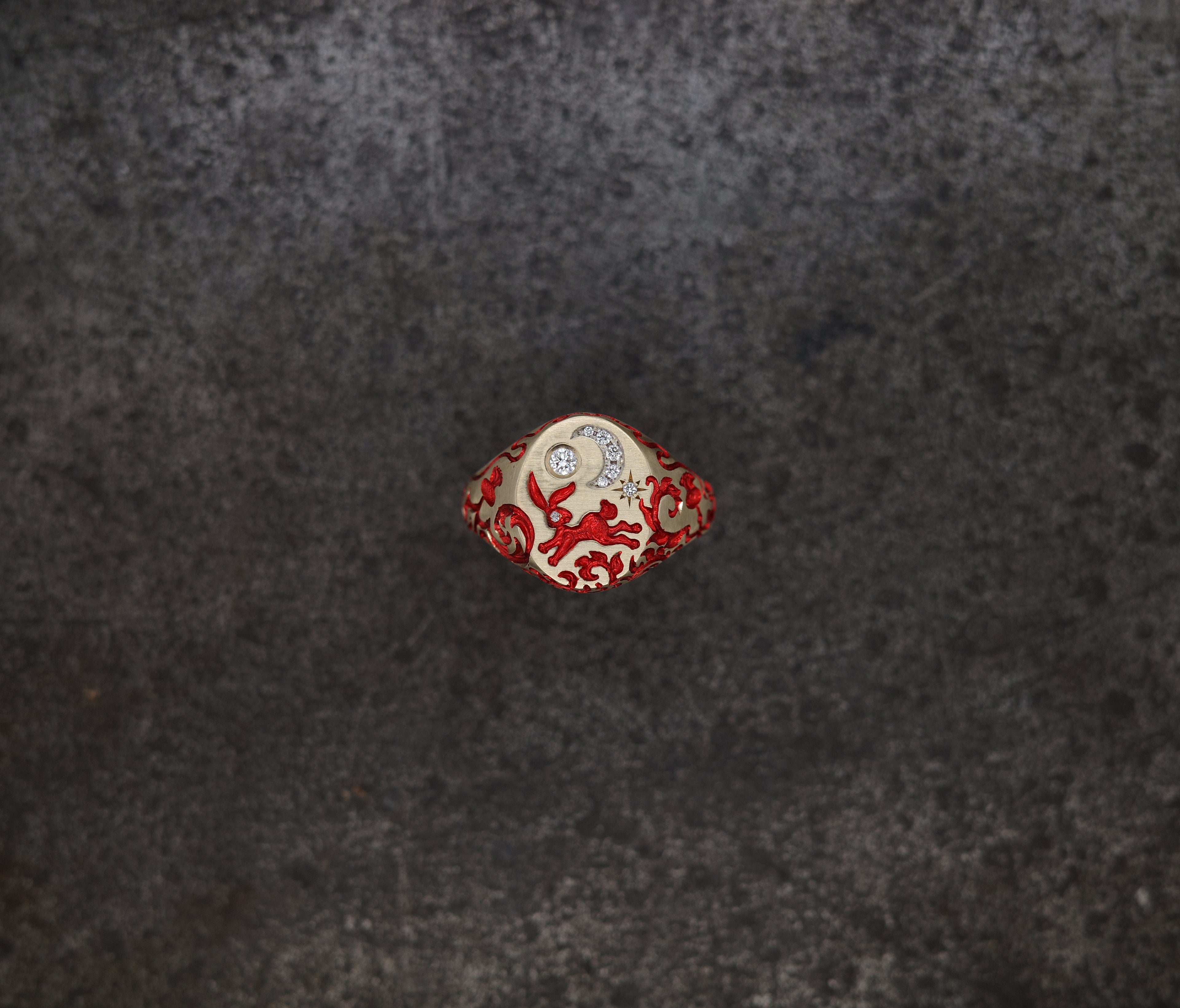 Rabbit & Moon Signet Ring