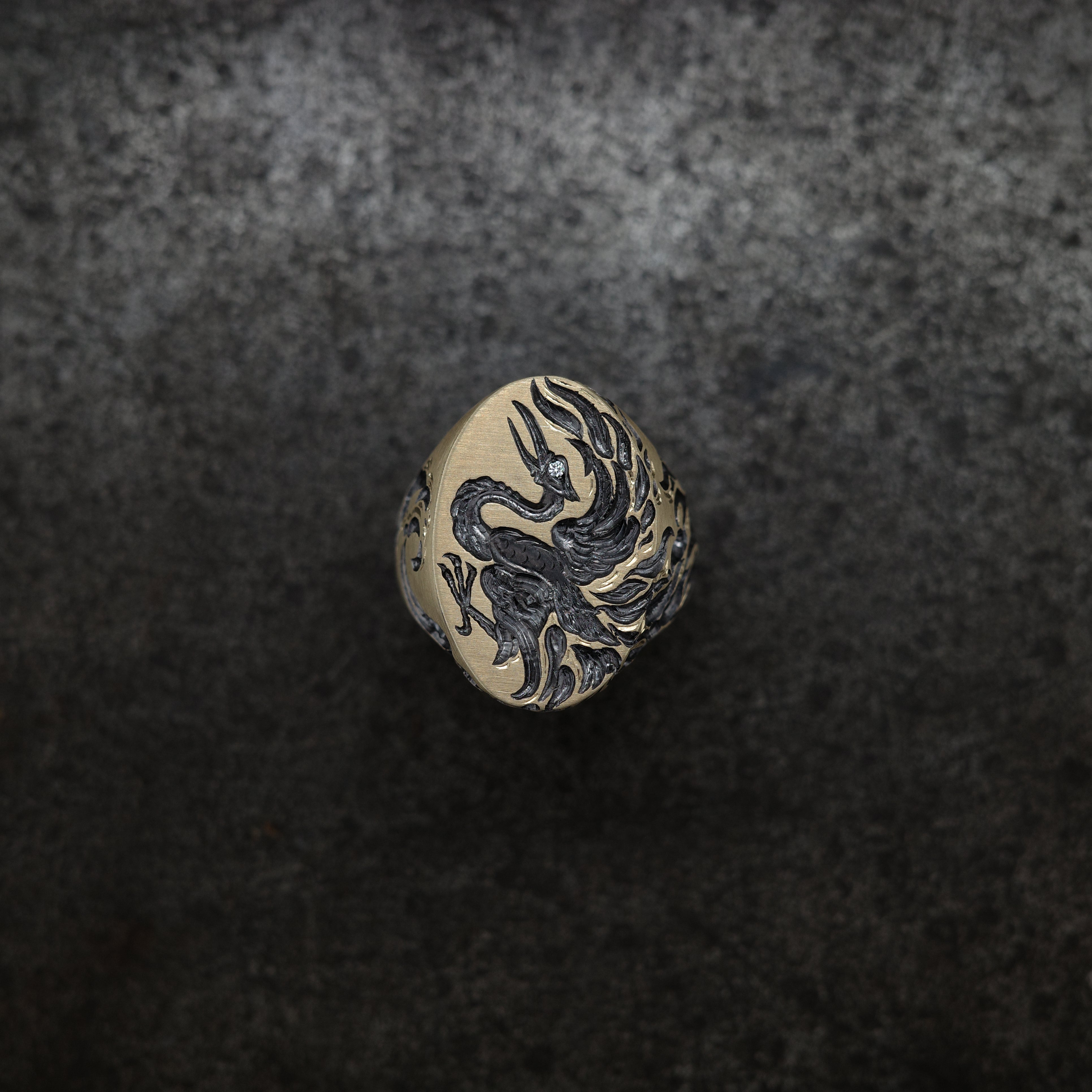 Phoenix Signet Ring | Hand Engraved Gold Ring | Castro Smith