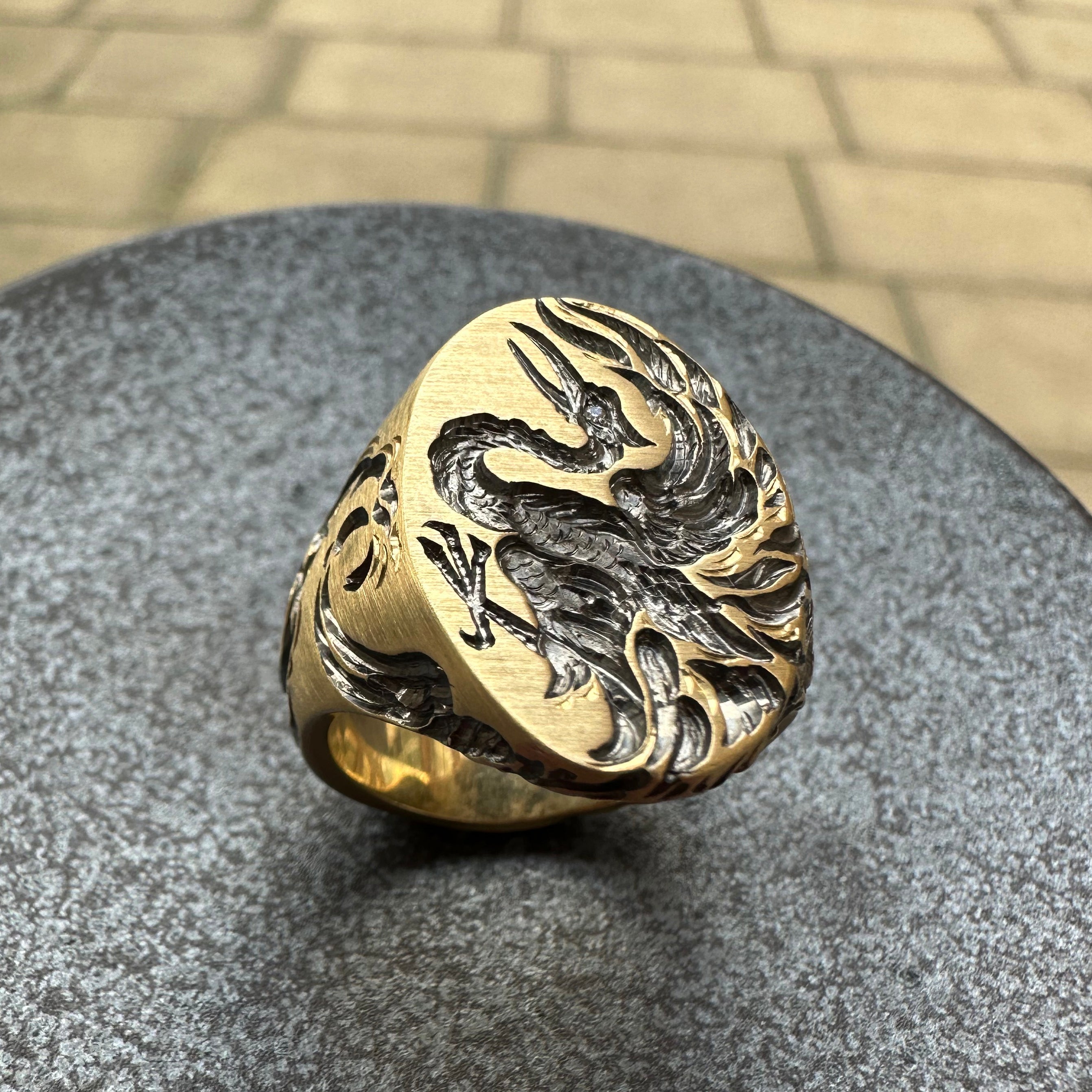 Phoenix Signet Ring | Hand Engraved Gold Ring | Castro Smith