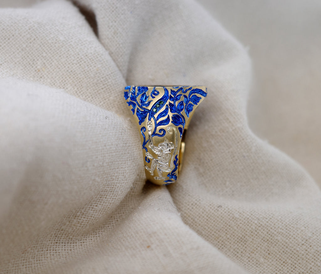Moon Rabbit Signet Ring Blue