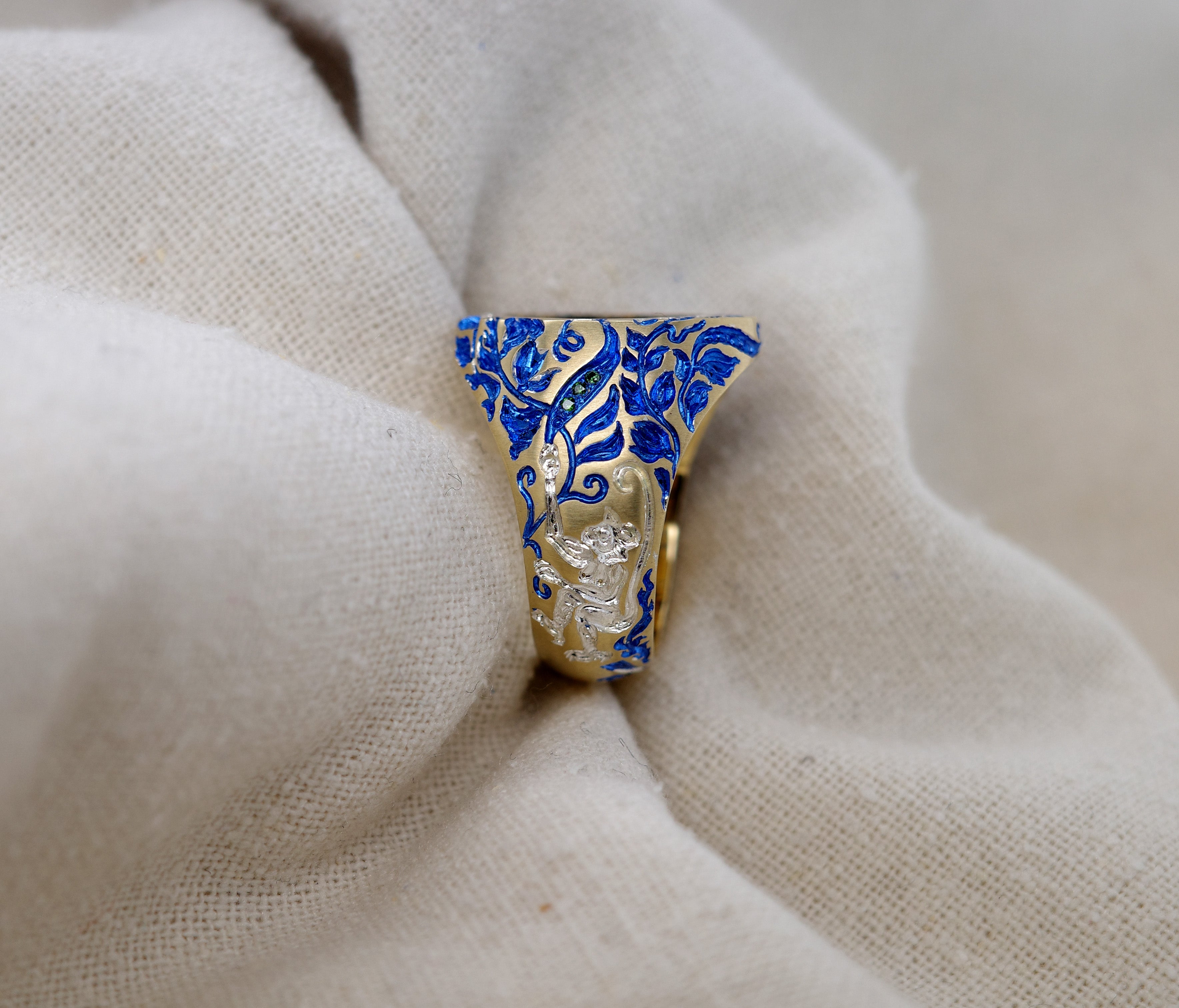 Moon Rabbit Signet Ring Blue