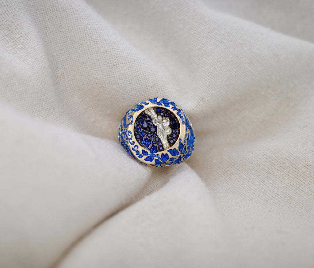 Moon Rabbit Signet Ring Blue