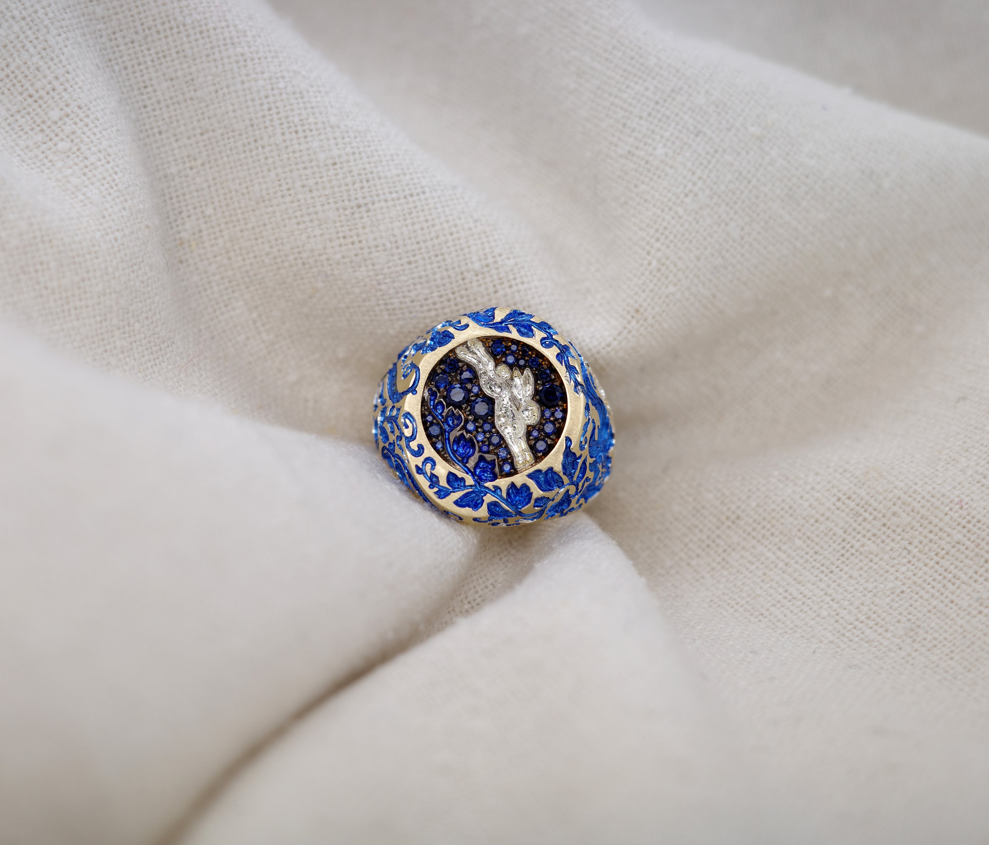 Moon Rabbit Signet Ring Blue