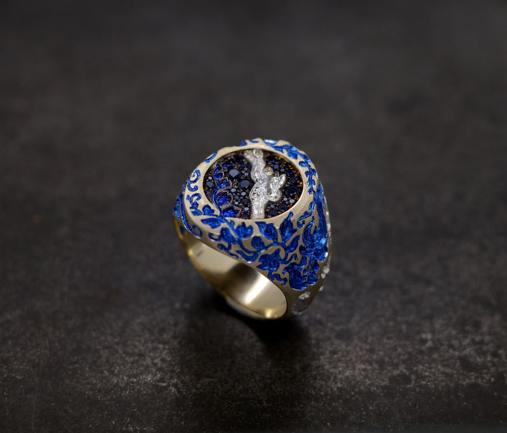 Moon Rabbit Signet Ring Blue